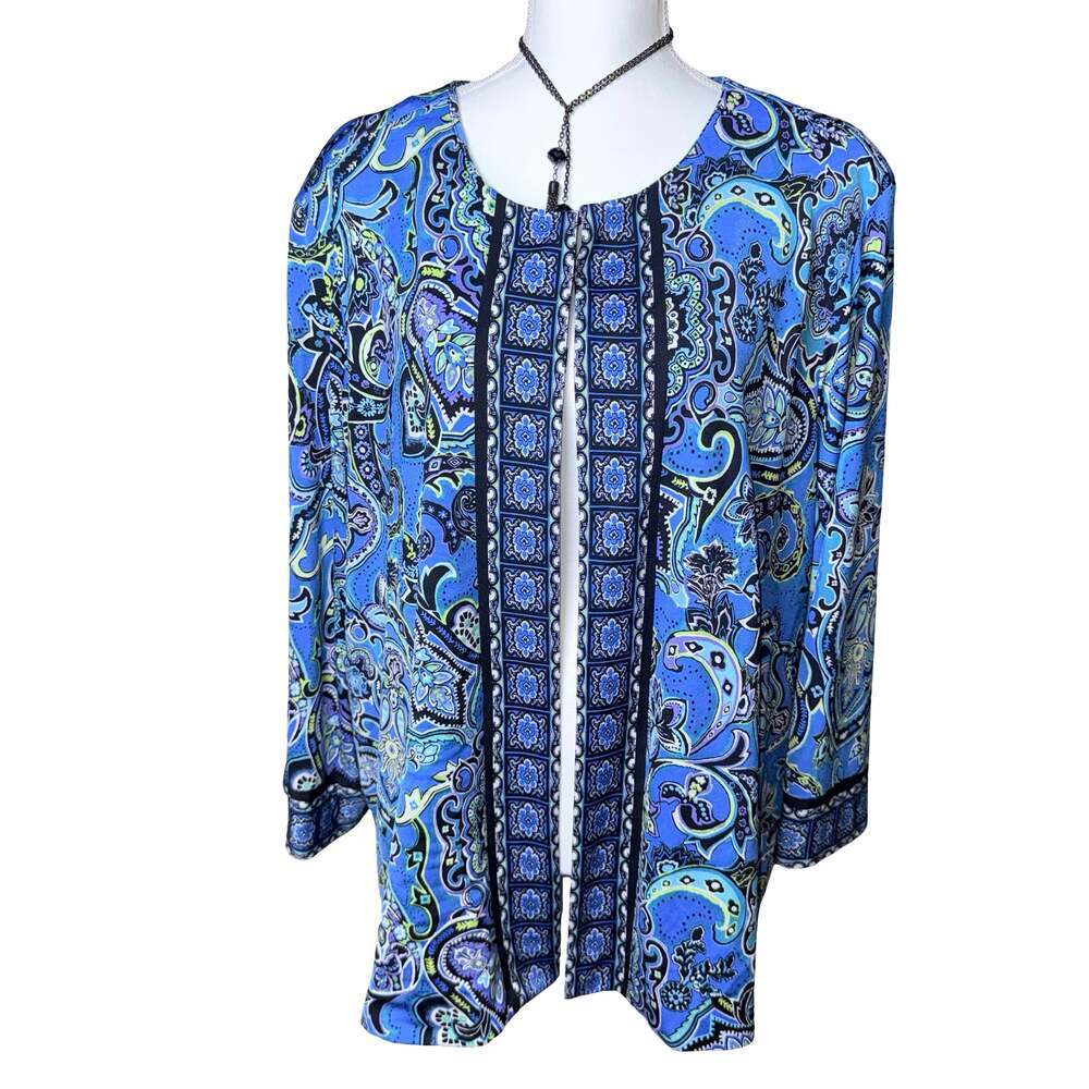 Joan Rivers Blue Floral 3/4 Sleeve Jacket Size 3X NWOT
